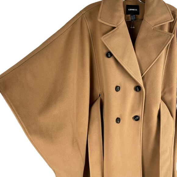 Express Fringe Belted Cape Poncho Coat Butterscotch Camel Size M/L - Picture 9 of 12